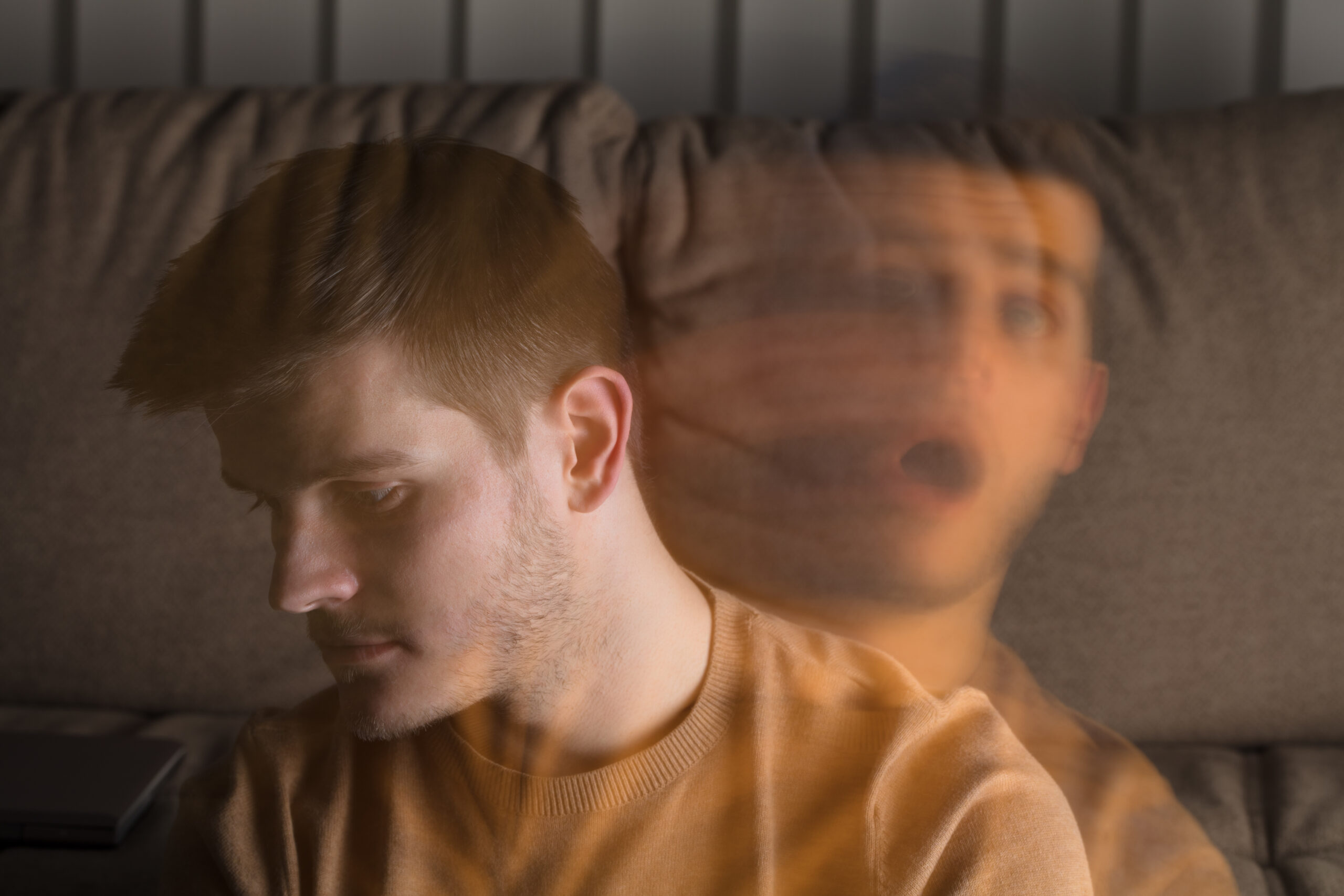 Multi Exposure Of Contemplated Man At Home