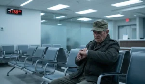 Old man sitting in VA waiting room