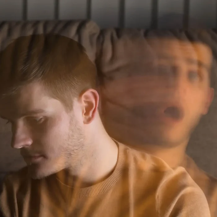 Multi Exposure Of Contemplated Man At Home
