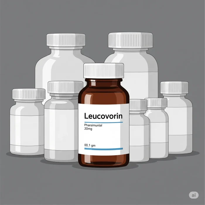 A picture showing a bottle of Leucovorin